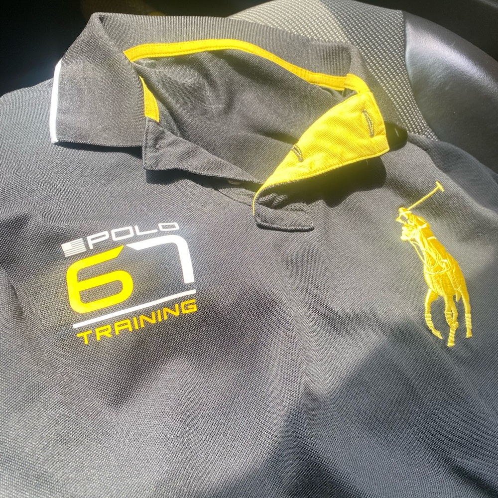 Polo shirt large pony black / yellow size large
